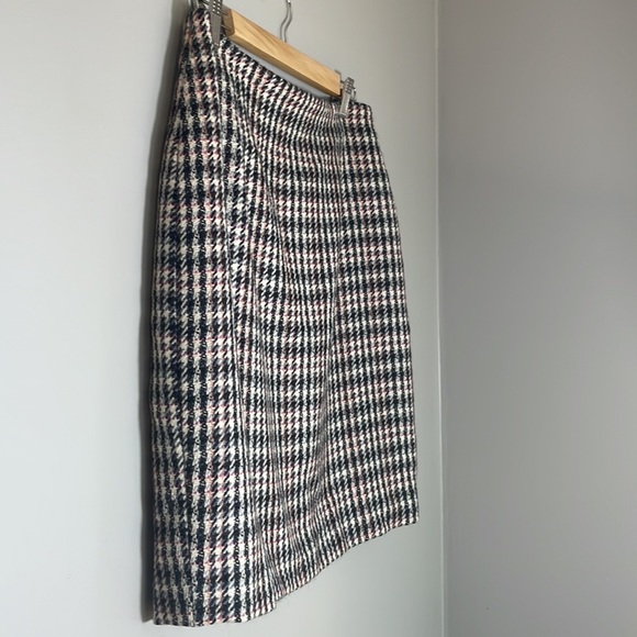 VTG 90s Simon Chang Designer 100% Wool Houndstooth Knee Length Skirt M/L - Picture 2 of 13